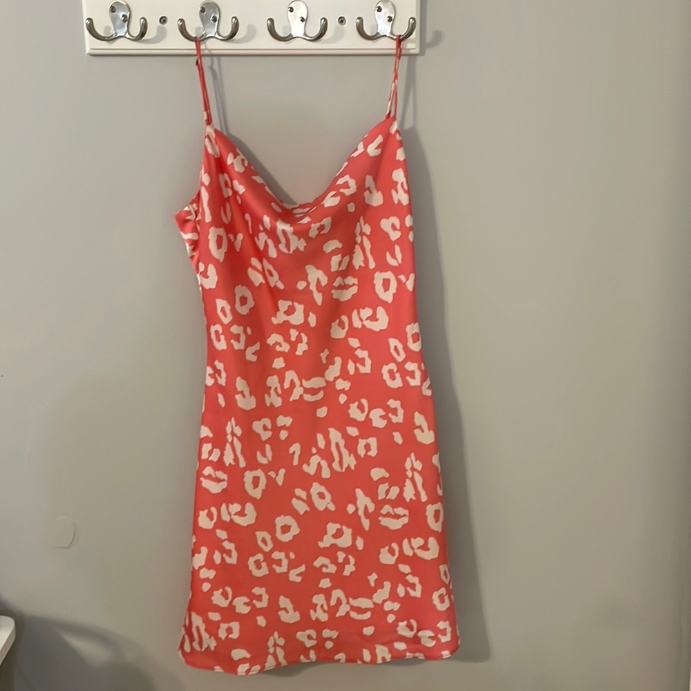 size small pink and white cowl neck mini dress